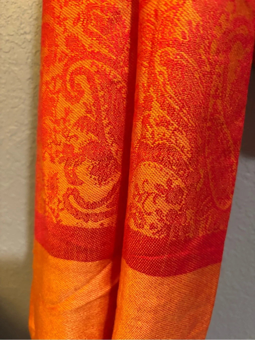 Orange Paisley Fringed Scarf Pashmina cashmere and Silk